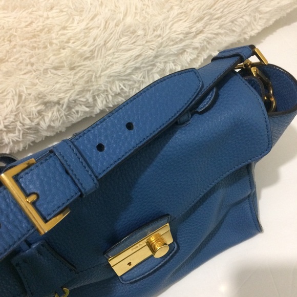 Prada Authentic Satchel Bag Pebbled Leather Blue - Picture 6 of 15